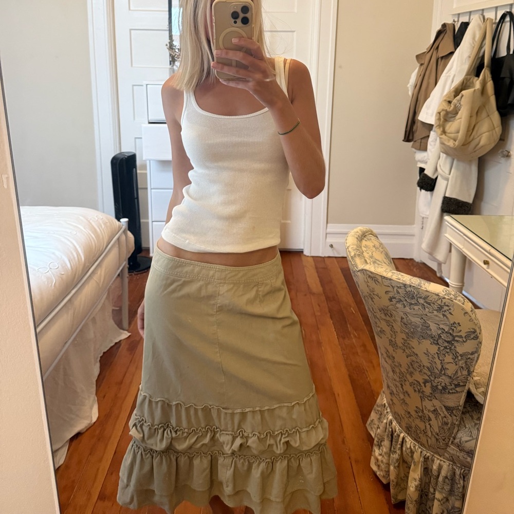 LOFT Cream Maxi Skirt with ruffle detailing
